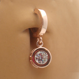 Beautiful 14K Rose Gold Belly Ring with Large Round CZ Dangle Charm - TummyToys