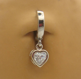 14K White Gold Belly Ring with Crystal Heart Drop Charm - TummyToys