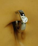 Solid 14K White Gold Belly Ring with Diamond | Solitaire Setting - TummyToys