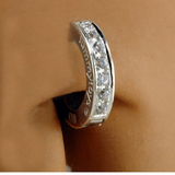 Solid 14K White Gold Belly Ring With 7 Pave Set Natural Diamonds - TummyToys