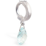 14K White Gold Belly Ring With Blue Topaz Dangle - TummyToys