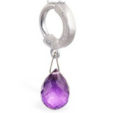 14K White Gold Amethyst Belly Ring - TummyToys