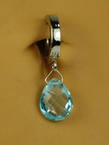 14K White Gold Belly Ring With Blue Topaz Dangle - TummyToys
