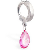 14K Solid White Gold Pink Topaz Belly Ring - TummyToys