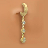 14K Yellow Gold Belly Ring with Genuine 3 Diamond Chain Dangle - TummyToys