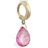 Custom 14K Yellow Gold Navel Ring with Beautiful Pink Quartz Dangle - TummyToys