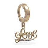 14K Yellow Gold Navel Ring with "Love" Dangle Charm - TummyToys