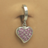 316L Steel Belly Button Ring with Pink & Red CZ Heart Dangle Charm - TummyToys