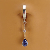 TummyToys Silver Belly Ring with Tanzanite Blue CZ Dangle - TummyToys