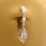 Sterling Silver Navel Ring with Marquise CZ Dangle - TummyToys