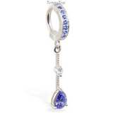 Sterling Silver Blue Belly Ring with Tear Drop Dangle Charm - TummyToys