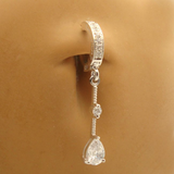Stunning Sterling Silver and Clear CZ Belly Ring | .925 Sterling Silver Clasp with CZ Dangle - TummyToys