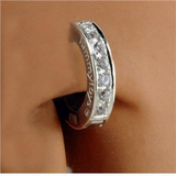 Sparkling Silver Belly Ring with White CZ Stones - TummyToys