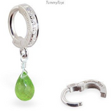 CZ Belly Ring with Green Peridot Briolette | Peridot Navel Ring - TummyToys