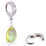 Lemon Quartz Briolette On CZ Pave Belly Ring | Quartz Body Jewelry - TummyToys