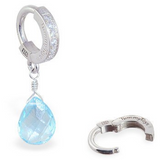 Blue Topaz On Tummytoys CZ Pave Belly Button Ring - TummyToys