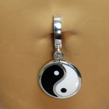 Yin & Yang Dangle Charm on Plain Sterling Silver Belly Ring - TummyToys