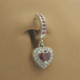 Dazzling Vibrant Red Heart Charm On CZ Silver Belly Ring - TummyToys