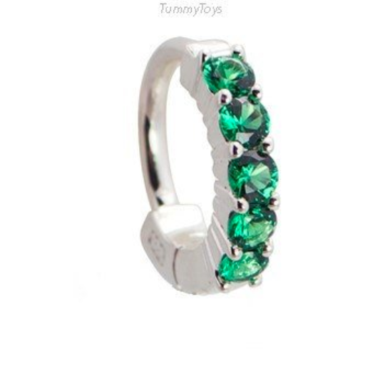 Green CZ Belly Ring | Solid Sterling Silver with 5 Large Green CZ Stones - TummyToys
