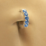 Silver and Blue Belly Ring | 5 Large Sapphire Blue CZ Stones - TummyToys