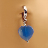 Blue Glass Heart Belly Button Ring | .925 Sterling Silver - TummyToys