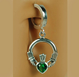 Irish Love Silver Claddagh Belly Ring with Green CZ Heart Dangle - TummyToys