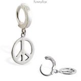 Peace Belly Ring | Solid Sterling Silver with Peace Sign Dangle Charm - TummyToys