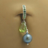 Natural Green Peridot And Freshwater Blue Pearl Charm On Vibrant Green Pave Clasp - TummyToys