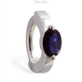 Sleek Silver Belly Button Ring with Dazzling Sapphire Blue CZ - TummyToys