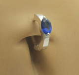 Sleek Silver Belly Button Ring with Dazzling Sapphire Blue CZ - TummyToys