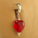 Sterling Silver Dangling Red Heart Belly Ring - TummyToys