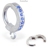 Silver and Blue Belly Ring | Customizable Tummytoys Sleeper Ring With Blue CZ Gems - TummyToys