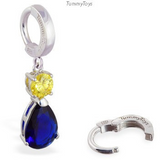 Sapphire Blue Belly Ring | Sterling Silver Clasp with CZ Dangle Charm - TummyToys