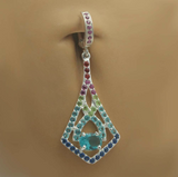 Hot Multi-Colored Cz Long Dangle On Hot Pink Cz Belly Button Ring - TummyToys