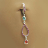 Unique CZ Dangle Charm On Hot Pink Belly Ring - TummyToys