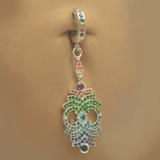 Rainbow Belly Ring with Sparkling CZ Multi-Colored Dangle Charm - TummyToys
