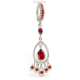 Vibrant Silver and Orange Belly Ring with Orange and Pink CZ Gem Dangle - TummyToys