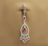 Vibrant Silver and Orange Belly Ring with Orange and Pink CZ Gem Dangle - TummyToys