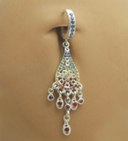 Unique Multi-Colored CZ Dangle on Sapphire Blue CZ Belly Button Ring - TummyToys