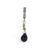 Amethyst and peridot Belly Ring | Clear CZ Clasp with Amethsyt Dangle Charm - TummyToys