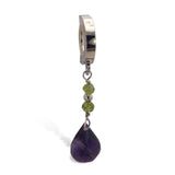 Amethyst and peridot Belly Ring | Clear CZ Clasp with Amethsyt Dangle Charm - TummyToys
