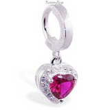 Dazzling Vibrant Red Heart Charm On Sterling Silver Belly Ring By Tummytoys - TummyToys