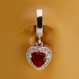 Dazzling Vibrant Red Heart Charm On Sterling Silver Belly Ring By Tummytoys - TummyToys