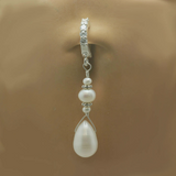 White Pearl Belly Ring | Solid Silver Navel Ring with Pearl Dangle Charm - TummyToys