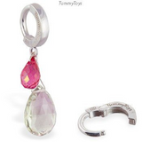 Green Quartz & Mystic Pink Topaz Belly Ring | Sterling Silver Clasp - TummyToys