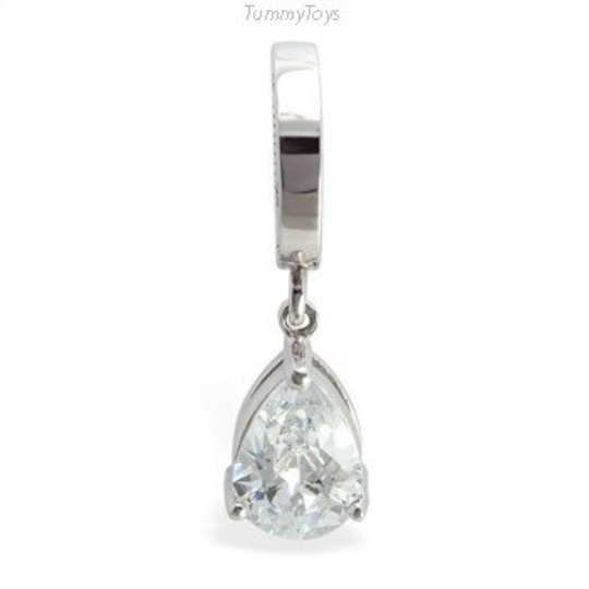 Surgical Steel Belly Button Ring with Large Clear CZ Dangle Charm - TummyToys