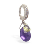 Natural Gemstone & Silver Belly Ring with Amethyst And Lemon Quartz Dangle - TummyToys