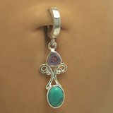 Amethyst & Turquoise Belly Button Ring | Solid Sterling Silver Clasp - TummyToys