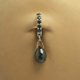 Silver and Black Belly Ring | Silver Clasp with Black Briolette Dangle Charm - TummyToys