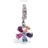 Rainbow Flower Belly Ring | Clear CZ Silver Clasp - TummyToys